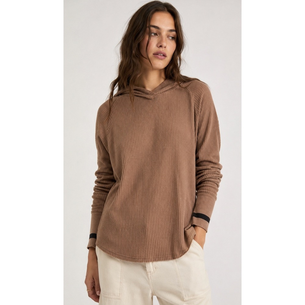 Free People Waffle Knit Thermal Hoodie Thumbholes Cozy‎ Layering Small